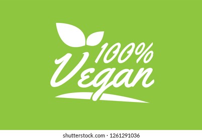 100% vegan word text with leaf green background suitable for card icon or typography logo design