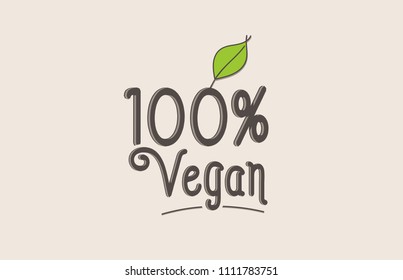 100% vegan word text typography design with green leaf suitable for logo, banner or badge design