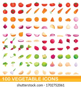 100 vegetable icons set. Cartoon illustration of 100 vegetable icons vector set isolated on white background