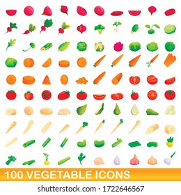 100 vegetable icons set. Cartoon illustration of 100 vegetable icons vector set isolated on white background