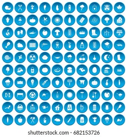 100 vegetables icons set in blue circle isolated on white vector illustration