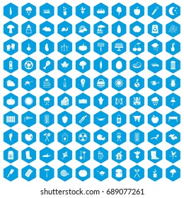 100 vegetables icons set in blue hexagon isolated vector illustration