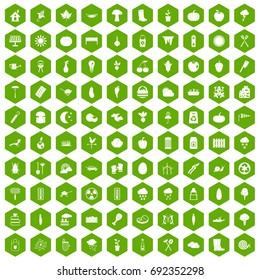 100 vegetables icons set in green hexagon isolated vector illustration