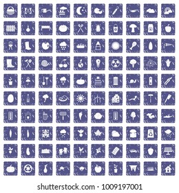 100 vegetables icons set in grunge style sapphire color isolated on white background vector illustration