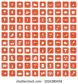 100 vegetables icons set in grunge style orange color isolated on white background vector illustration