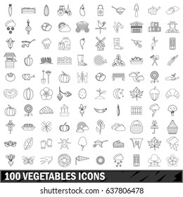 100 vegetables icons set in outline style for any design vector illustration