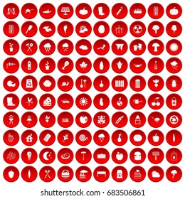 100 vegetables icons set red