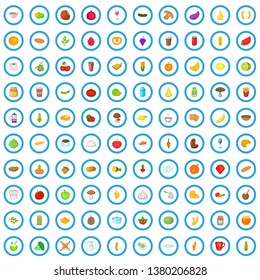 100 vegetarian cafe icons set in cartoon style for any design vector illustration