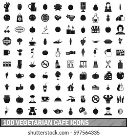 100 vegetarian cafe icons set in simple style for any design vector illustration