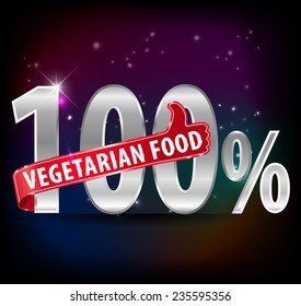 100% vegetarian food silver label with thumbs up typography vector- eps10