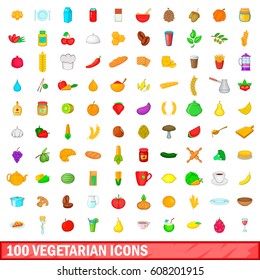 100 vegetarian icons set in cartoon style for any design vector illustration