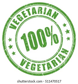 100 vegetarian rubber stamp vector illustration isolated on white background. Green vegetarian food imprint. 100 vegetarian stamp design.