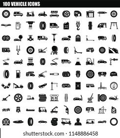 100 vehicle icon set. Simple set of 100 vehicle vector icons for web design isolated on white background