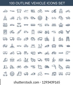 100 vehicle icons. Trendy vehicle icons white background. Included outline icons such as truck, cargo wagon, trailer, sport car, tractor, excavator. vehicle icon for web and mobile.