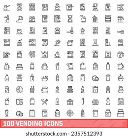 100 vending icons set. Outline illustration of 100 vending icons vector set isolated on white background