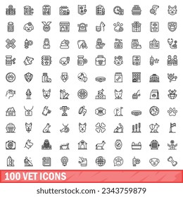 100 vet icons set. Outline illustration of 100 vet icons vector set isolated on white background