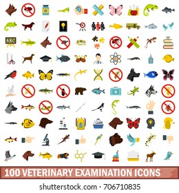 100 veterinary examination icons set in flat style for any design vector illustration