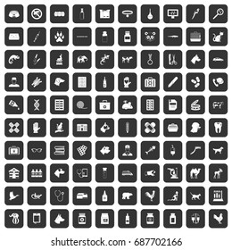 100 veterinary icons set in black color isolated vector illustration