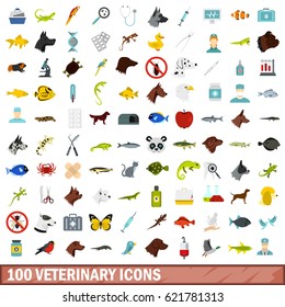 100 veterinary icons set in flat style for any design vector illustration