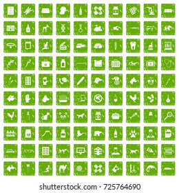 100 veterinary icons set in grunge style green color isolated on white background vector illustration