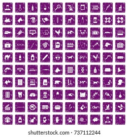 100 veterinary icons set in grunge style purple color isolated on white background vector illustration