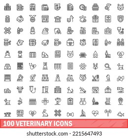 100 veterinary icons set. Outline illustration of 100 veterinary icons vector set isolated on white background
