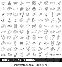 100 veterinary icons set in outline style for any design vector illustration