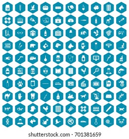 100 veterinary icons set in sapphirine hexagon isolated vector illustration