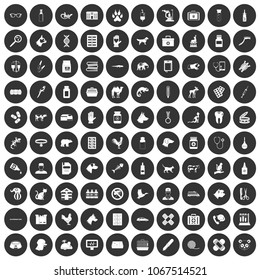 100 veterinary icons set in simple style white on black circle color isolated on white background vector illustration