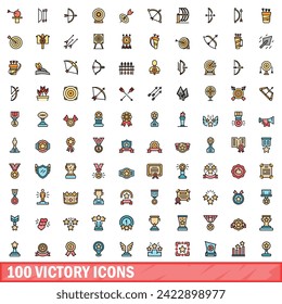 100 victory icons set. Color line set of victory vector icons thin line color flat on white