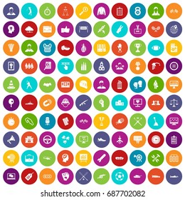 100 victory icons set in different colors circle isolated vector illustration