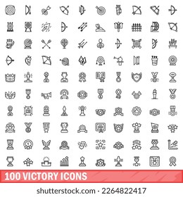 100 victory icons set. Outline illustration of 100 victory icons vector set isolated on white background