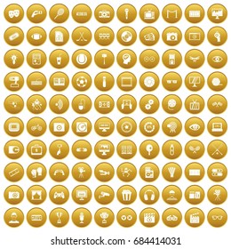 100 video icons set gold