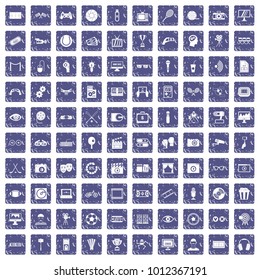 100 video icons set in grunge style sapphire color isolated on white background vector illustration