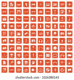 100 video icons set in grunge style orange color isolated on white background vector illustration