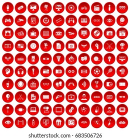 100 video icons set red