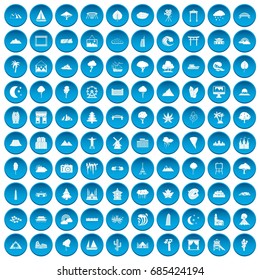 100 view icons set in blue circle isolated on white vectr illustration