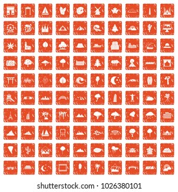 100 view icons set in grunge style orange color isolated on white background vector illustration