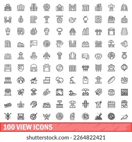 100 view icons set. Outline illustration of 100 view icons vector set isolated on white background