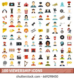 100 viewership icons set in flat style for any design vector illustration