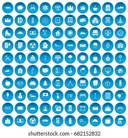 100 villa icons set in blue circle isolated on white vector illustration