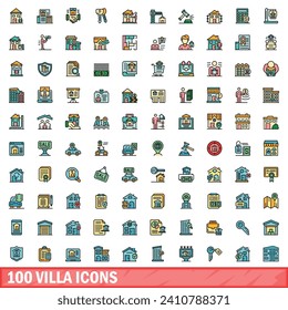 100 villa icons set. Color line set of villa vector icons thin line color flat on white