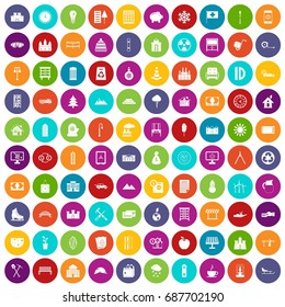 100 villa icons set in different colors circle isolated vector illustration