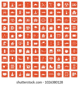 100 villa icons set in grunge style orange color isolated on white background vector illustration