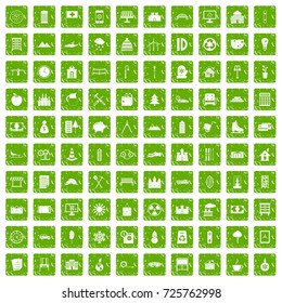100 villa icons set in grunge style green color isolated on white background vector illustration
