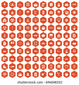 100 villa icons set in orange hexagon isolated vector illustration