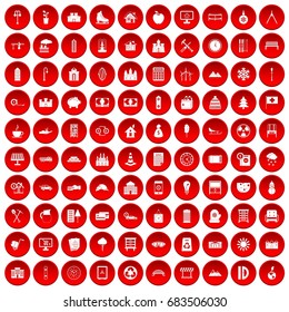 100 villa icons set red