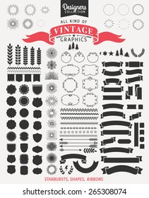 +100 Vintage Premium Styled Ribbons, starbursts and shapes - Designers Collection