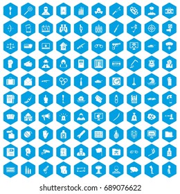 100 violation icons set in blue hexagon isolated vector illustration