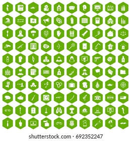 100 violation icons set in green hexagon isolated vector illustration